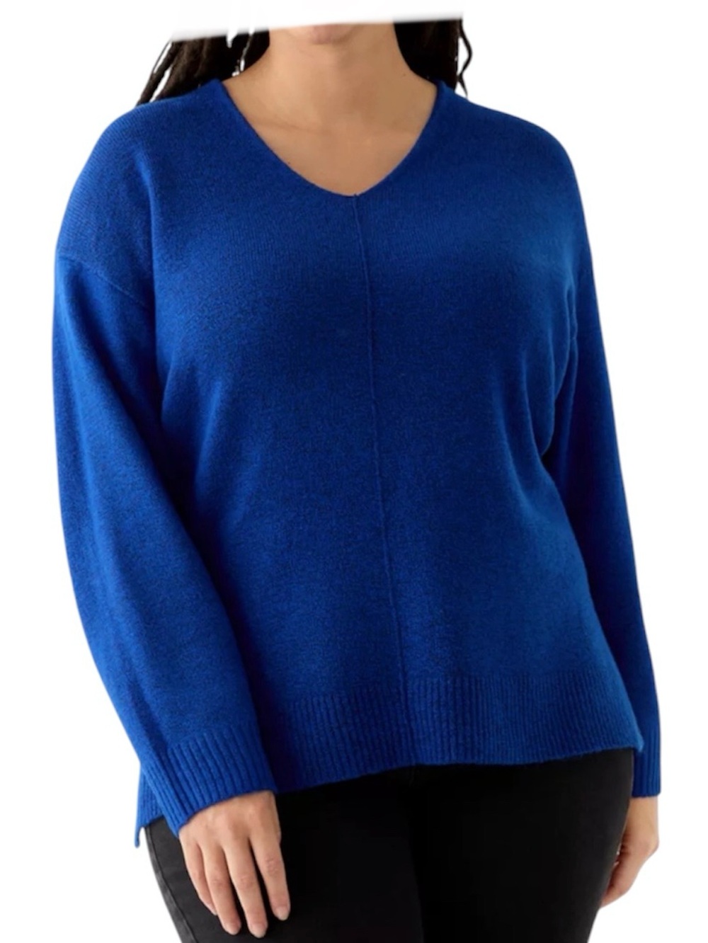 Vince Camuto Women’s Size 2X Royal Blue V-Neck Drop Shoulder Pullover Sweater